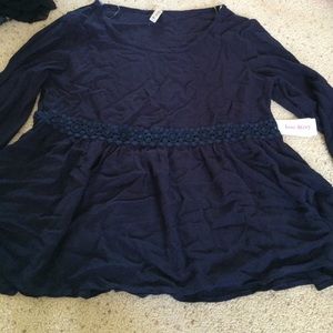 love story navy blue top with blue flower detail!