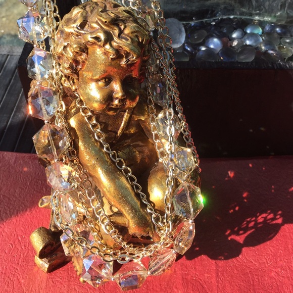 💎Exquisite Necklace! 5 Gold Tone Chains & Amber!