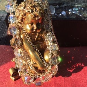 💎Exquisite Necklace! 5 Gold Tone Chains & Amber!