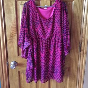 Pink and navy Aztec chiffon casual dress