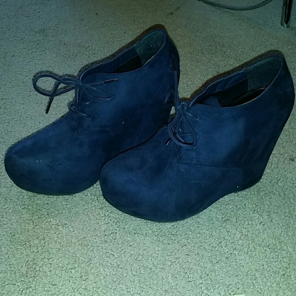 Navy Blue Wedge Booties w/ Laces