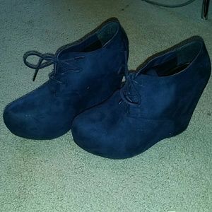 Navy Blue Wedge Booties w/ Laces