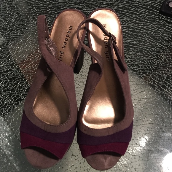 Madden Girl wedge heel sling back grey suede