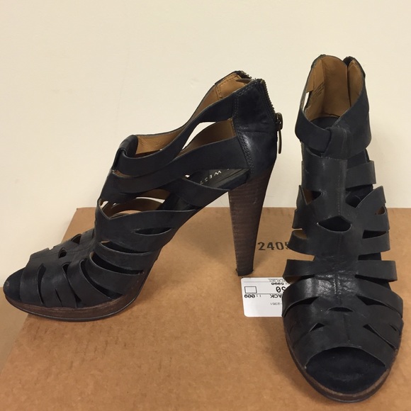 Nine West black leather caged heel sandals