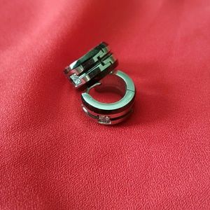 Silver with black & diamond hoop earrings