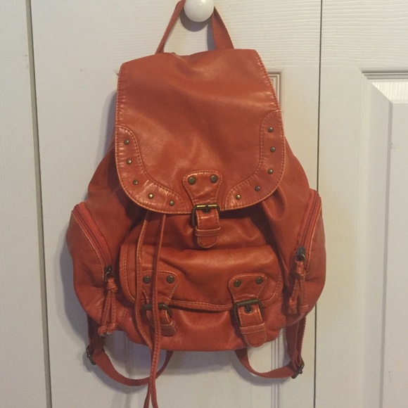 Orange leather backpack