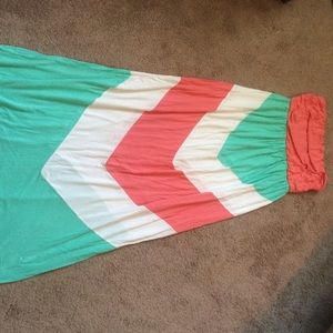 A coral, white, and chevron maxi