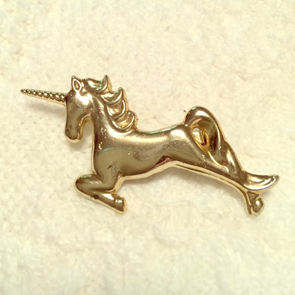 Vintage Light gold tone unicorn brooch pin