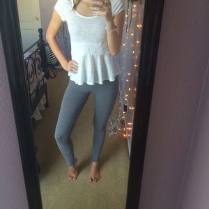 Gray Leggings & Cream Peplum Top