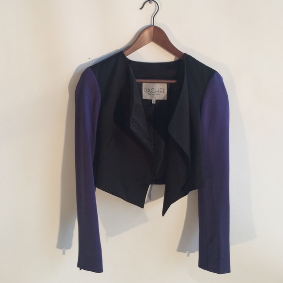 Rachel Roy Silk Black & Blue Crop Blazer