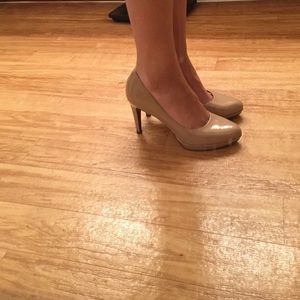 Cole Haan nude patent pumps