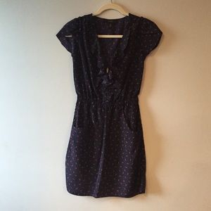 Navy and red dress with shoes print