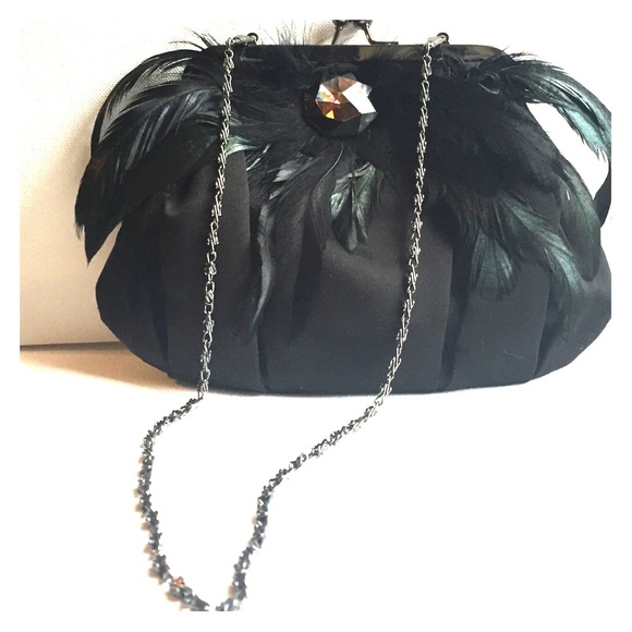 Black with feather detail evening purse