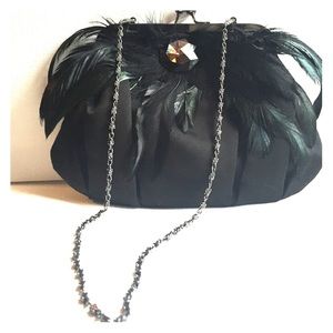 Black with feather detail evening purse
