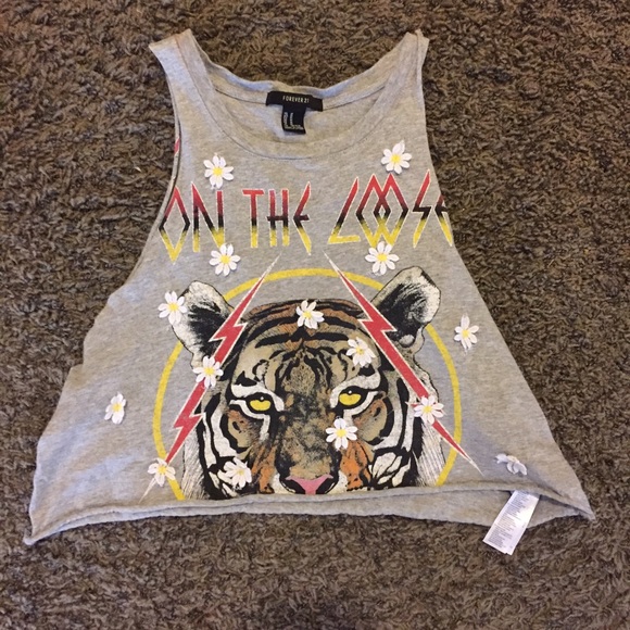 Old band tee crop top with sunflowers
