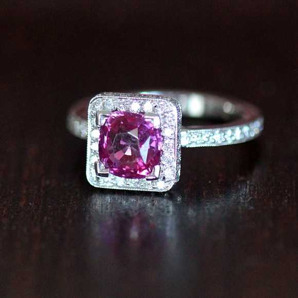 3 Carat TW Pink Sapphire & Diamond Engagement Ring