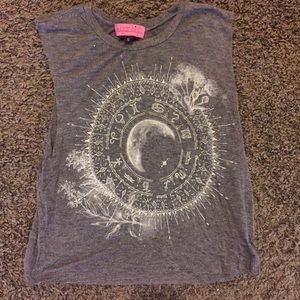 Grey moon graphic muscle tee crop top