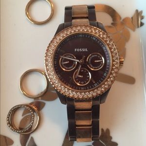 Fossil rose gold/ brown watch