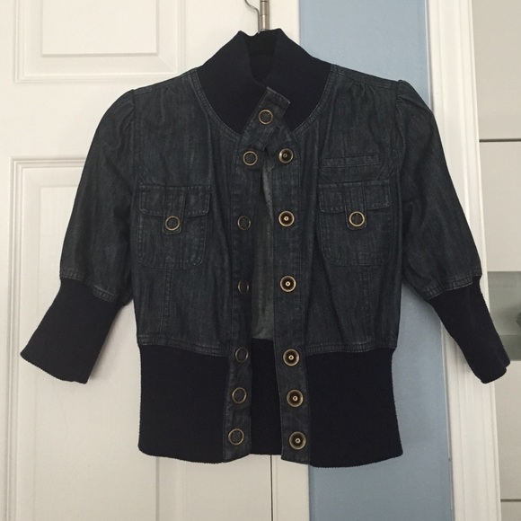 ruched shoulder denim jacket