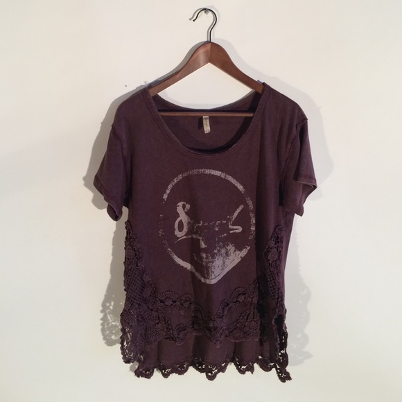 Free People Maroon Top with Graphic & Lace Bottom