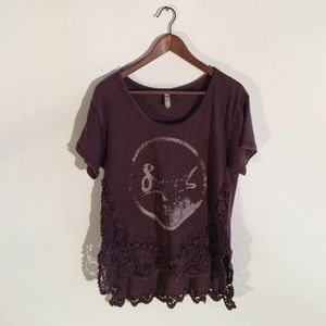 Free People Maroon Top with Graphic & Lace Bottom
