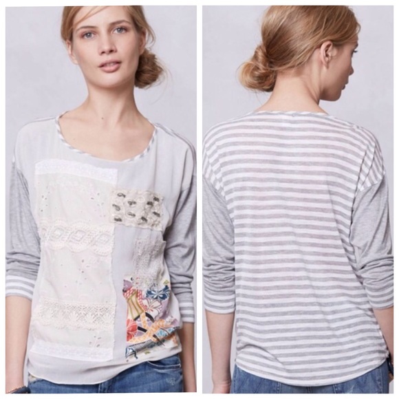 Anthropologie Tops - Tiny Patched Embroidery Pullover
