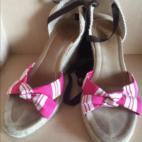 J.Crew Pink & White Striped Wedge Espadrilles