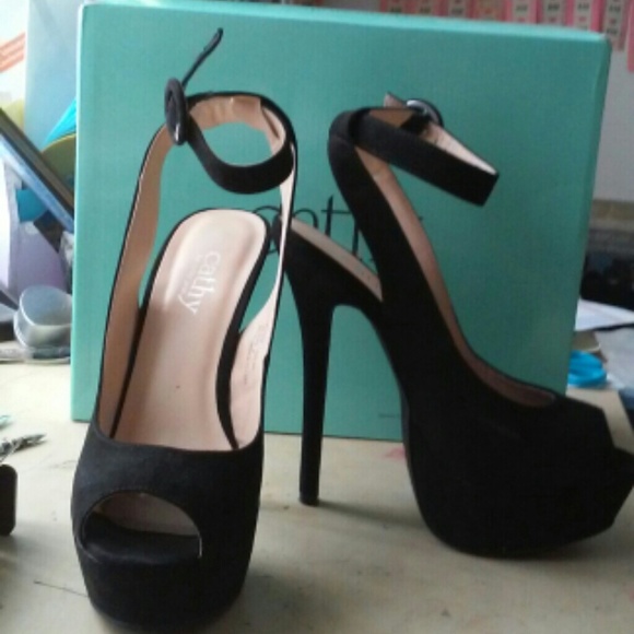Cathy Jean Strappy Black High Heels