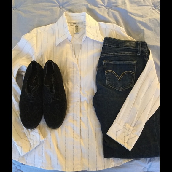 Nine West Tops - Classic Blouse with Pinstripes