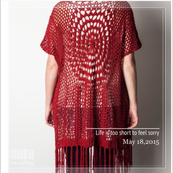 CROCHET KNIT FRINGE KIMONO - Picture 2 of 3