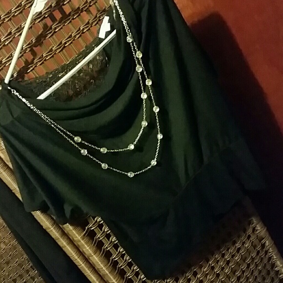 NWT Black beaded top with lace back