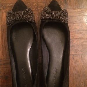 Black suede bow flats