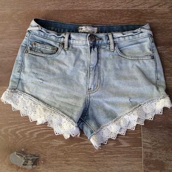 Free people denim lace trim shorts - Picture 1 of 4