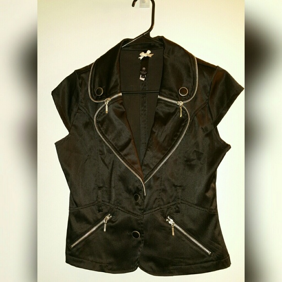 Black satin vest jacket w/zippers