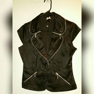 Black satin vest jacket w/zippers