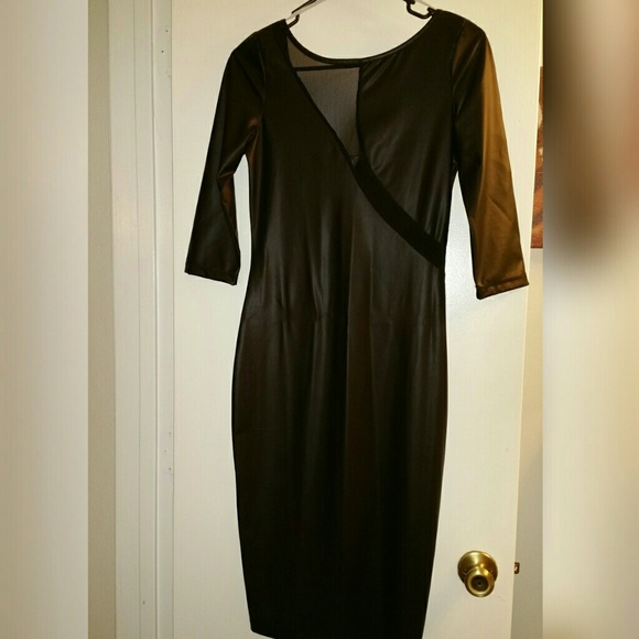 Black faux leather 1/4 length dress