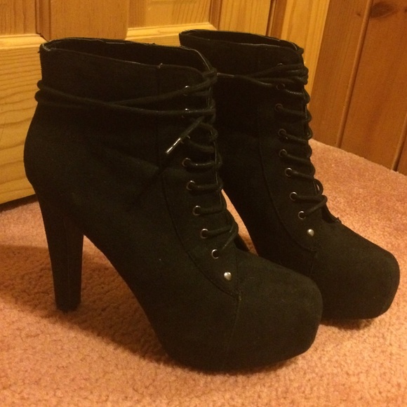 Black Suede Lace Up Booties