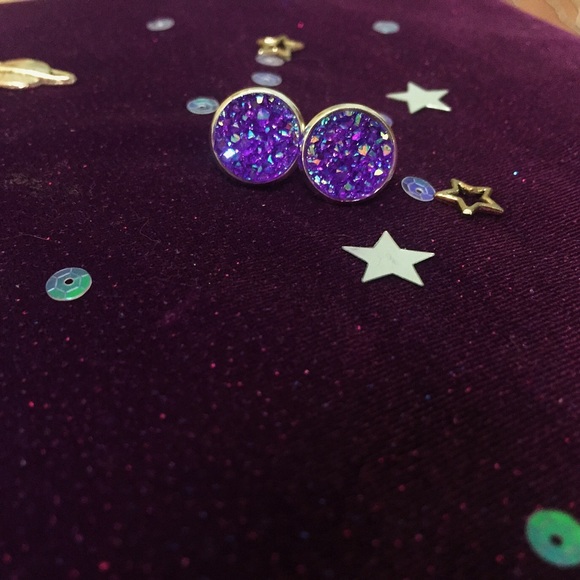 Purple Druzy Stud Earrings