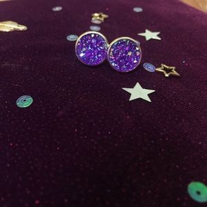 Purple Druzy Stud Earrings
