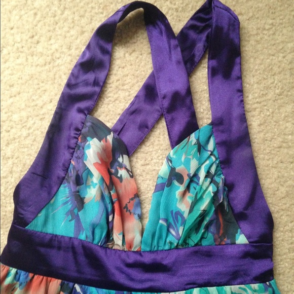 Floral Halter Maxi dress in purple and turquoise