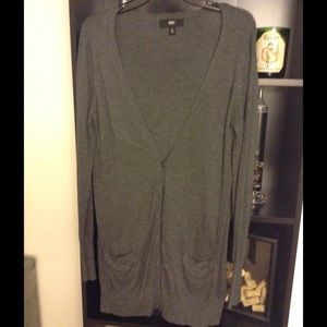 Dark heather grey tunic length button up cardigan