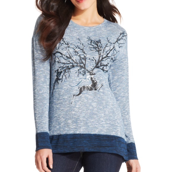 Style & Co Long-Sleeve Reindeer Print Top