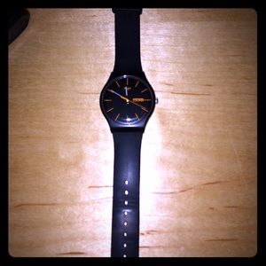 Swatch Watch, Black face with orange lettering