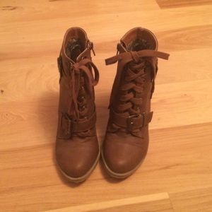 Soda Lace Up Brown Booties