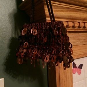 Sequin evening bag with beaded straps