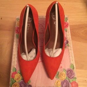 Jeffrey Campbell Orange Suede Fuego Heels