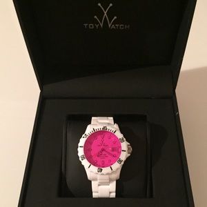 Toy Watch in white and hot pink