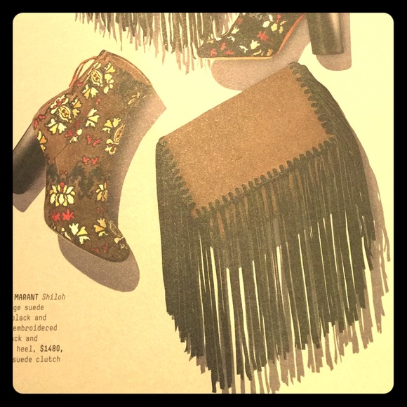 Fringe black suede clutch