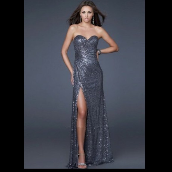 Grey sequin prom dress