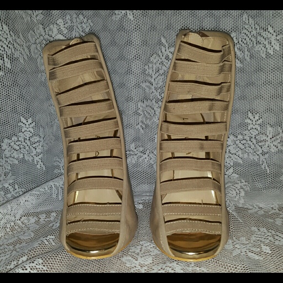 Tan and Gold opened toed Heel.